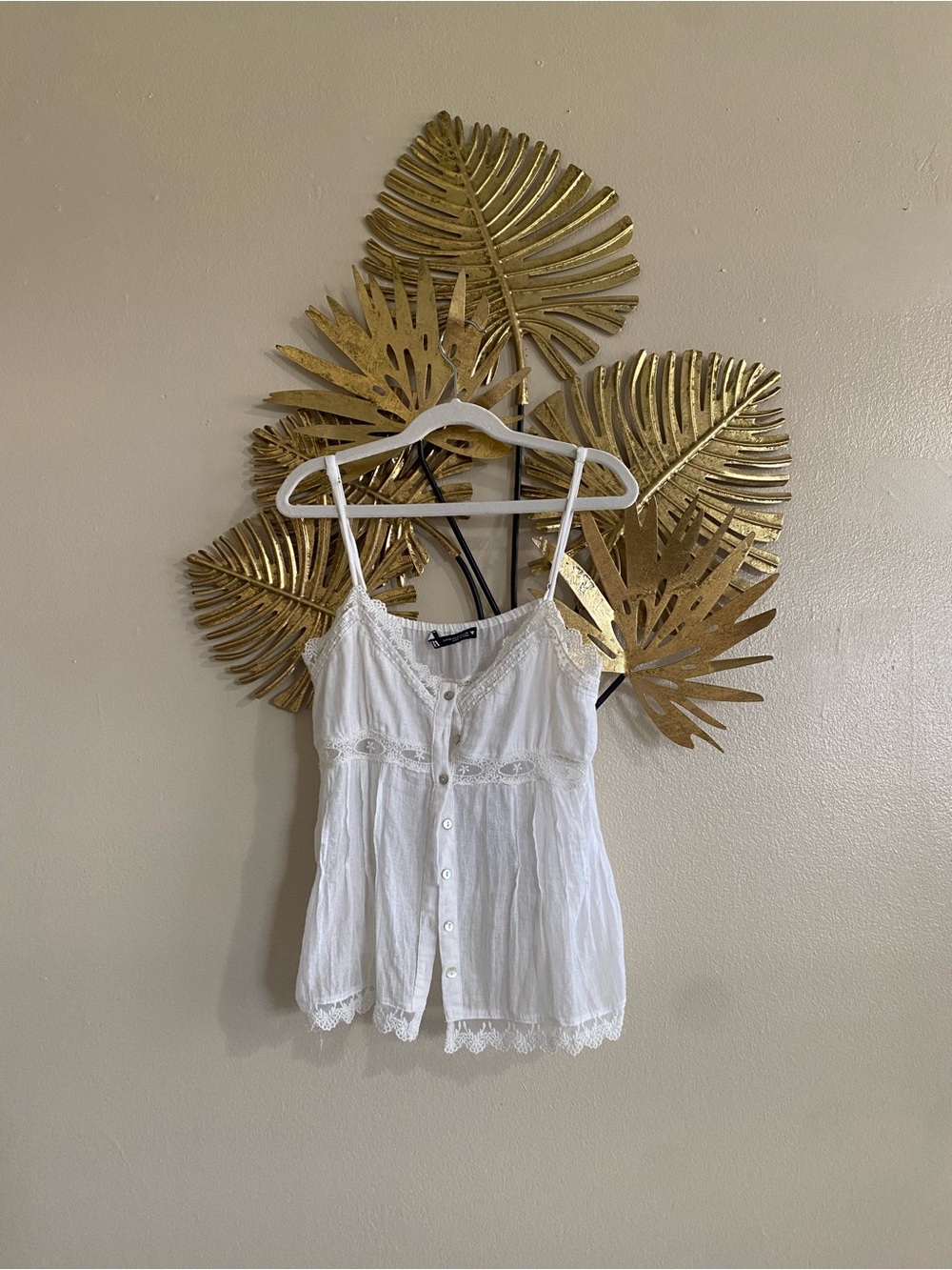 Zara White Lace-Trim Button-Front Camisole